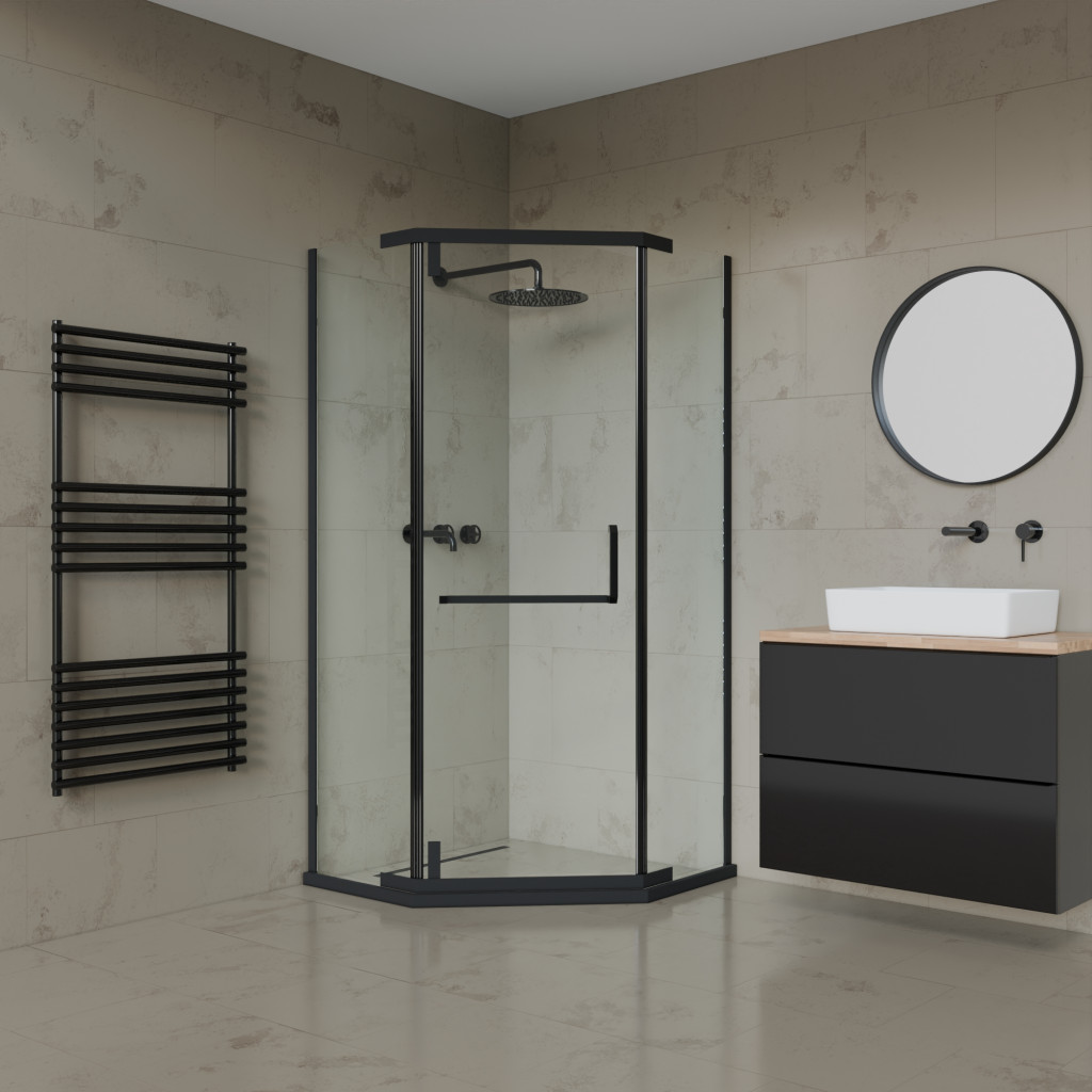 Welland SUS-D-9090 helytakarékos zuhanykabin - 90 x 90 cm - fekete profil termék 2. képe