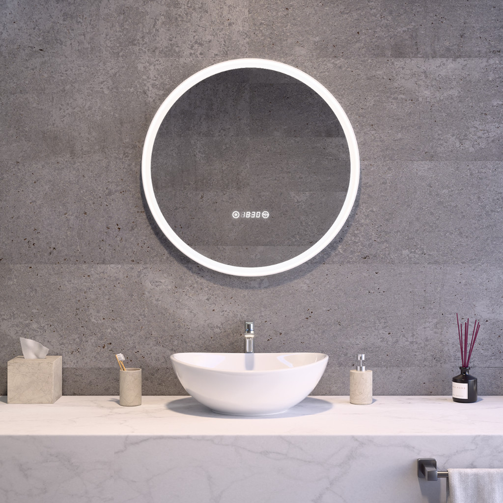Welland Type-789 LED tükör - fényerő + színhőfok állítás + páramentesítő + óra - Ø 60 cm akciós termékkép 1