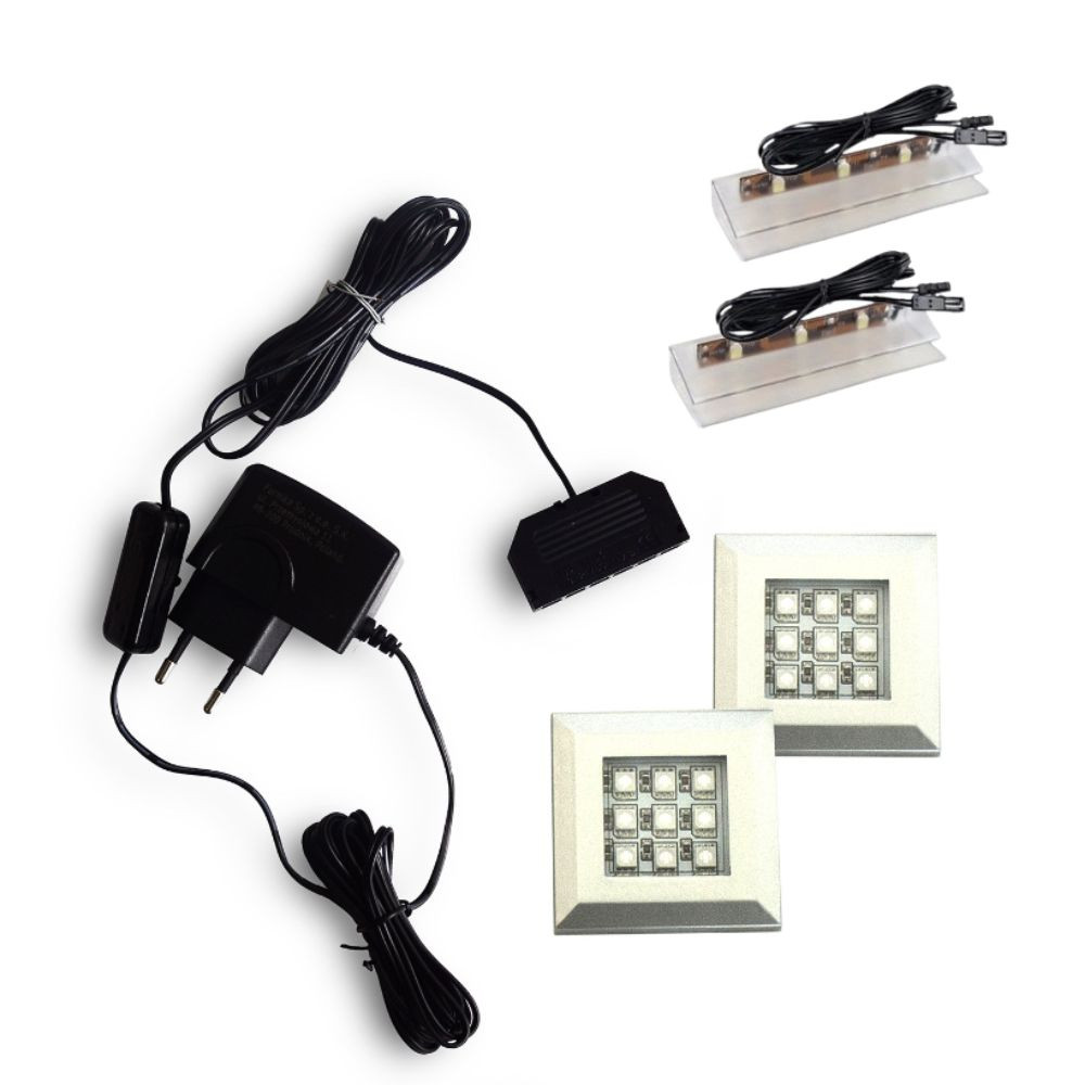 Rejtett LED világítás faliszekrényhez - 2 modul + 2 fénypont - kék akciós termékkép 1