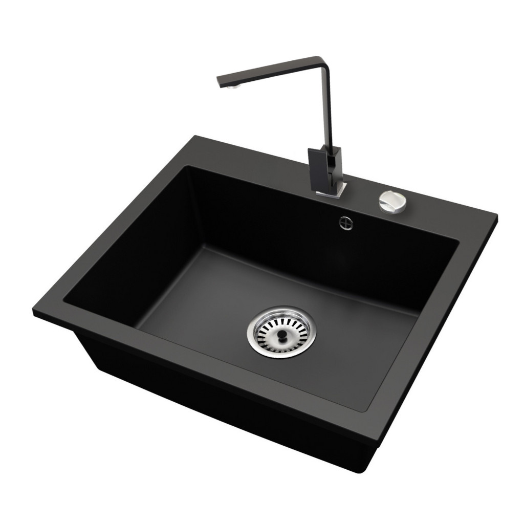 Gránit mosogató NERO Piazza-60 + Design csaptelep + dugóemelő (fekete) akciós termékkép 1