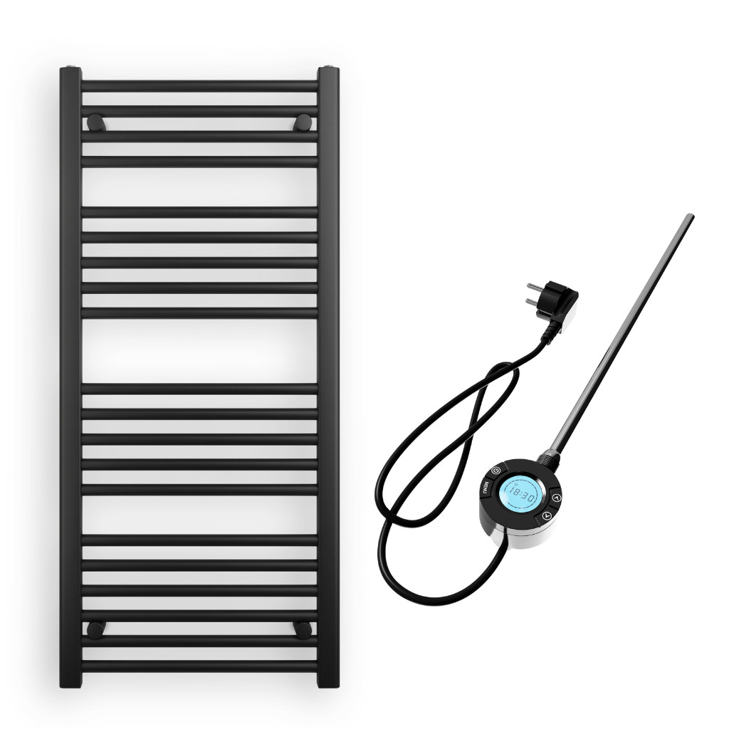 Törölközőszárító radiátor elektromos fűtőpatronnal 50 x 110 cm - Nero Italia S-400W (fekete) akciós termékkép 1