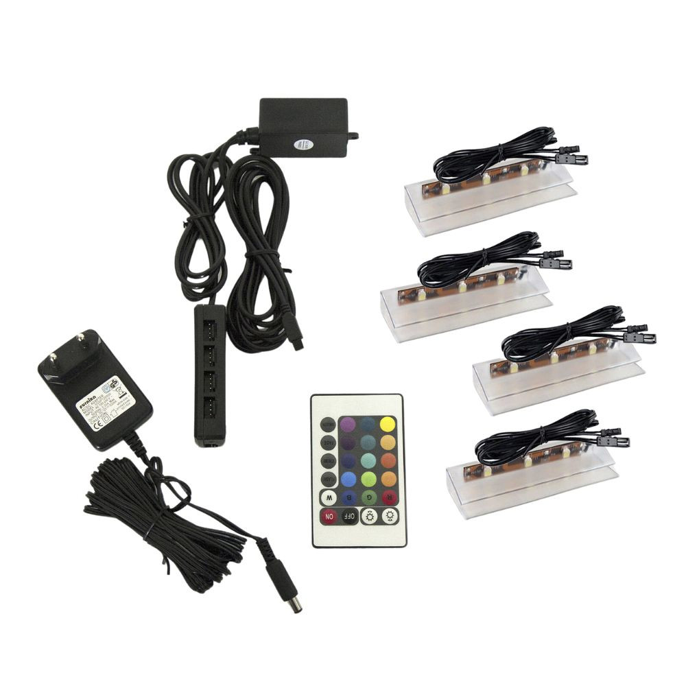 Rejtett LED világítás faliszekrényhez - 4 fénypont + távirányító - RGB 16 szín akciós termékkép 1