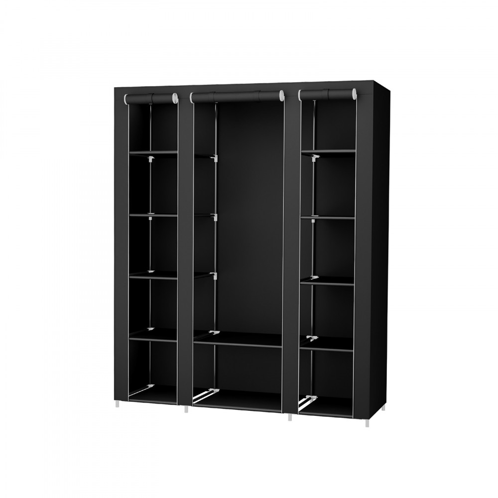 Szövet ruhásszekrény / mobil gardrób - 150 x 175 x 45 cm (fekete) akciós termékkép 1