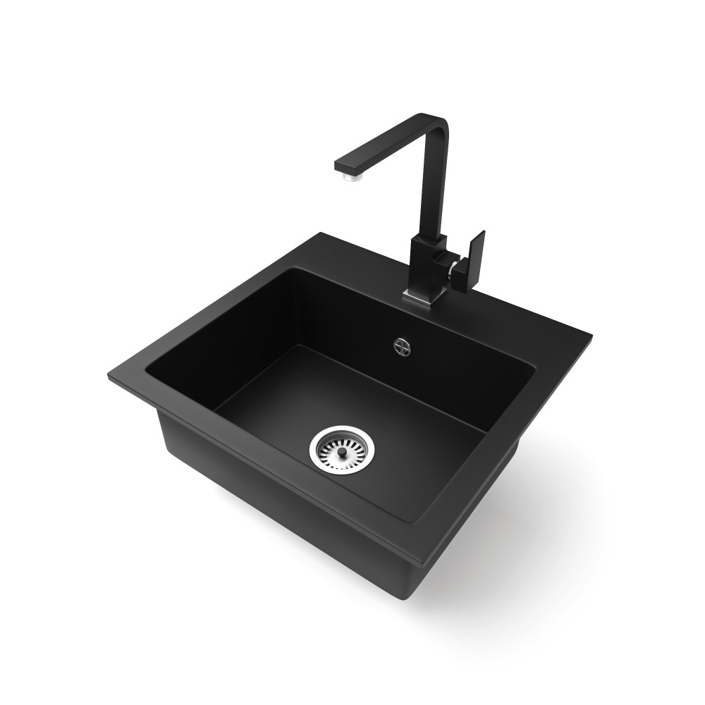 Gránit mosogató NERO Uno + Design csaptelep (matt fekete) akciós termékkép 1