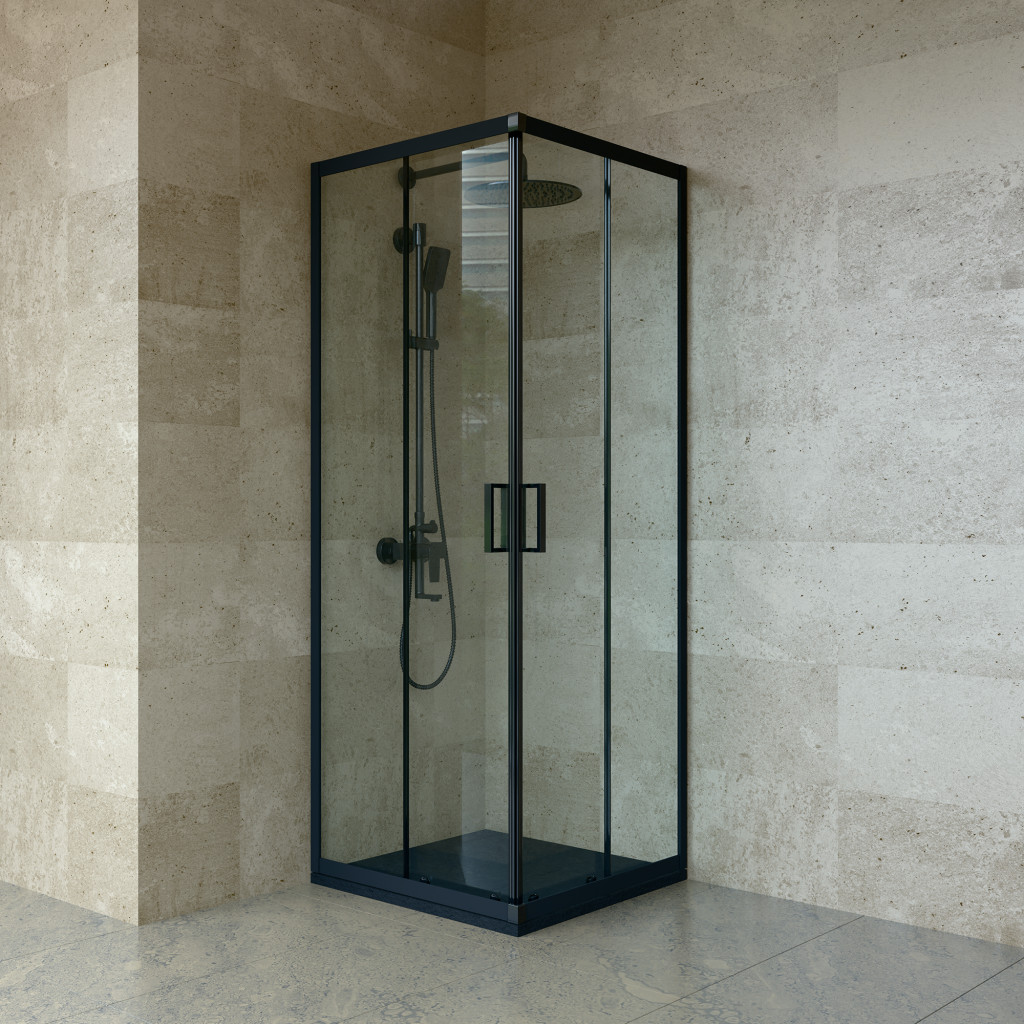 Welland SQ-7070 zuhanykabin elhúzható ajtóval - 70 x 70 cm - fekete profil akciós termékkép 1