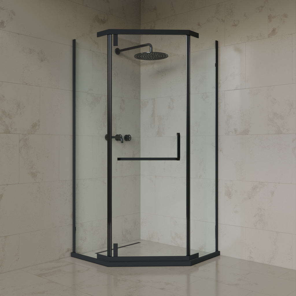 Welland SUS-D-9090 helytakarékos zuhanykabin - 90 x 90 cm - fekete profil akciós termékkép 1